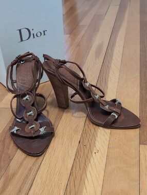 Dior Brown Leather Strappy High-Heel Sandals